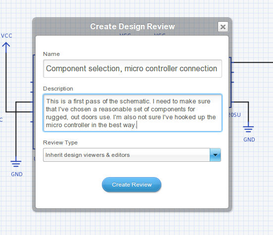 Create design review dialog