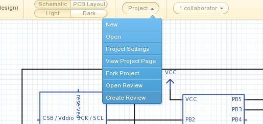 Project menu options